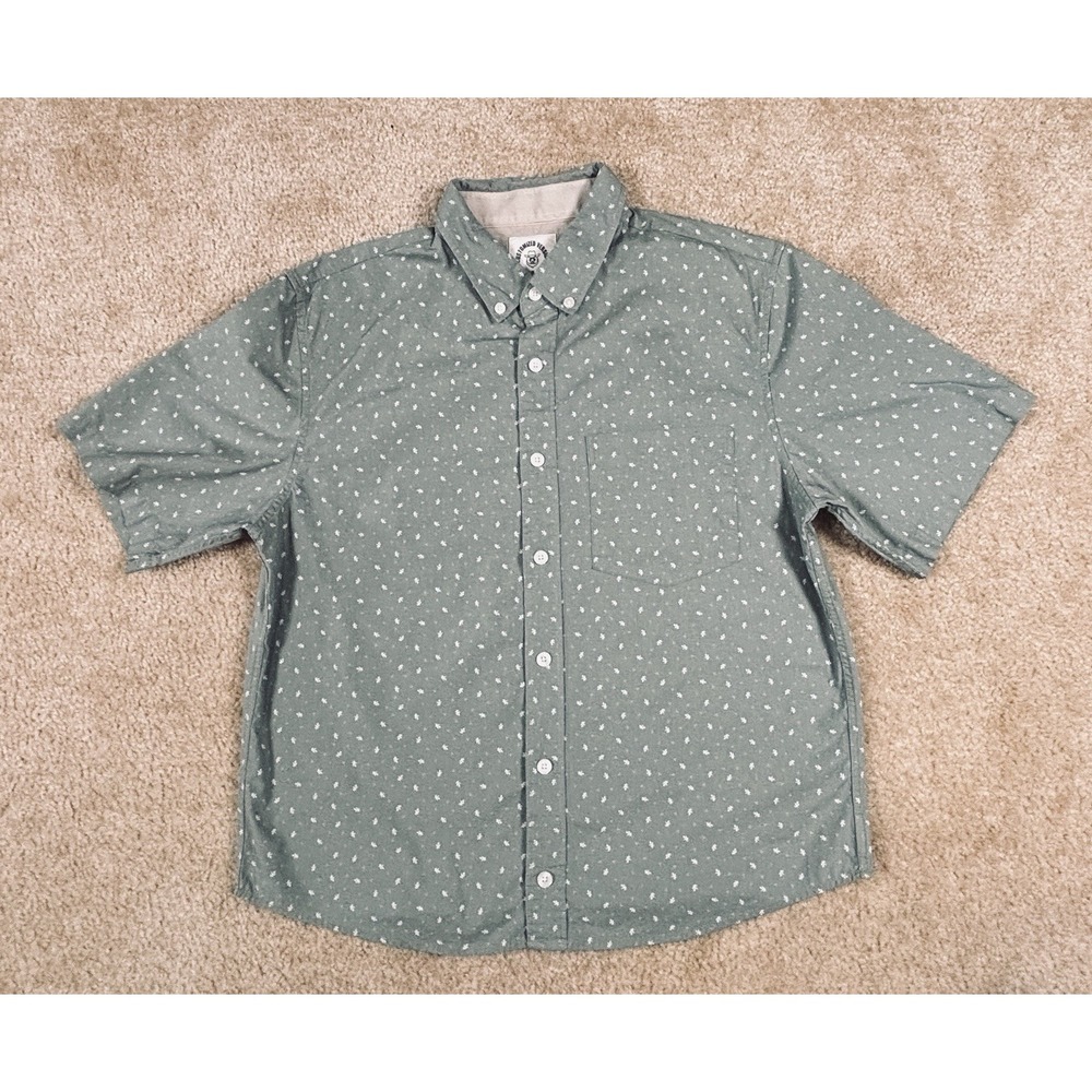 Dubinik Custom Men's Short Sleeve Button-Up Cotton Shirt Green L with Pockets